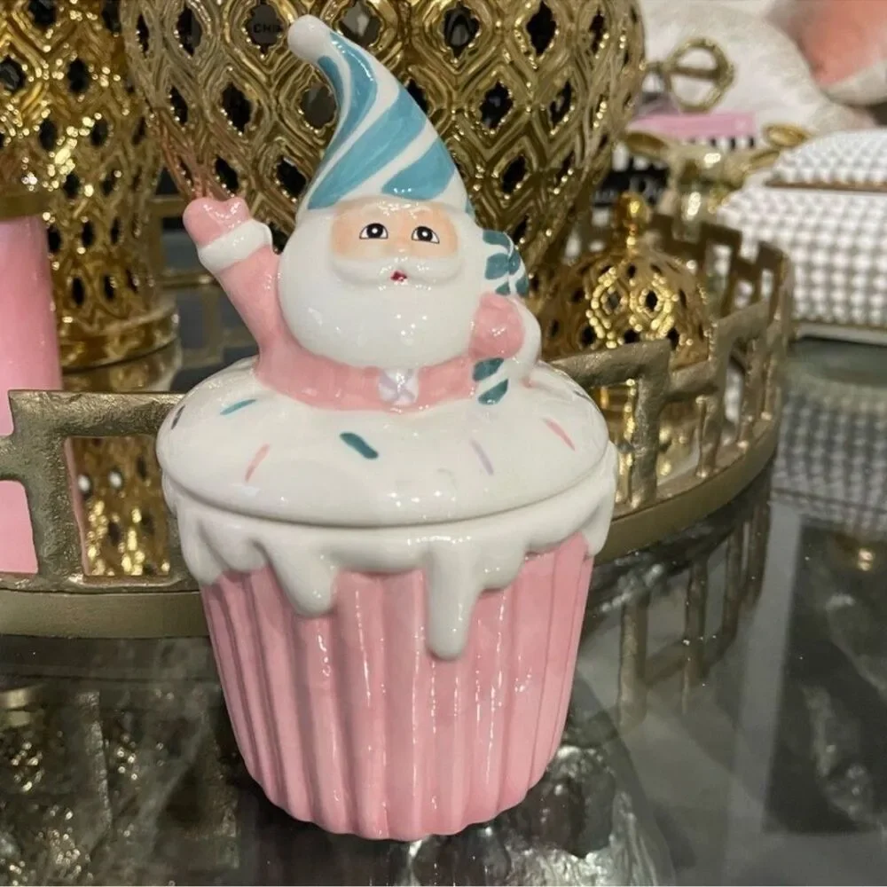 New Pastel Pink and Teal Santa Cupcake Candle